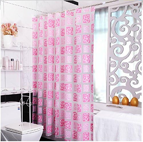 High-grade Pink Thickened PEVA Shower Curtain with Flora Pattern, Fashion Bathroom Accessory, Waterproof and Mildewproof Shower Curtian, 72 x 80 inches (180 x200cm)