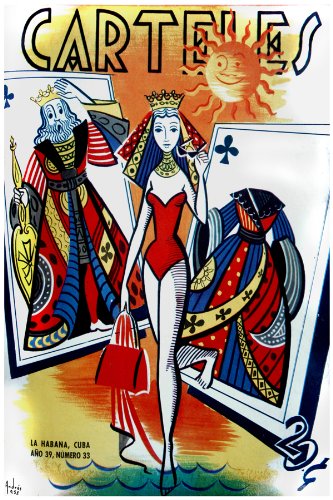 11"x 14" Poster. "Carteles Magazine cover" Sarcastic playing cards poster Habana Cuba. Decor with Unusual images. Great Cuban Room art Decoration.