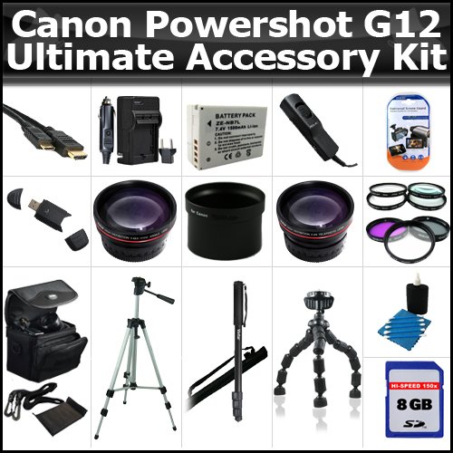 Ultimate Accessory Kit For Canon Powershot G12 Includes 8GB High Speed SD Memory card + Extended Replacement NB-7l (1300 mAH) Battery + Ac/Dc Rapid Travel Charger + 50