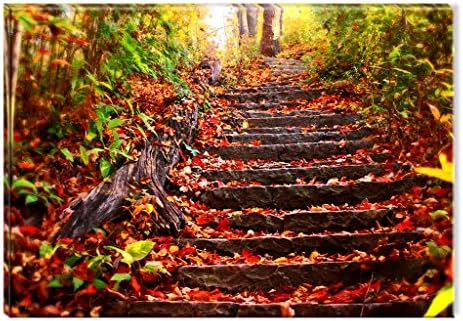 Startonight Glass Wall Art Acrylic Decor Red Stairs in the Forest, 23.62 X 35.43 Inch Original Artwork the Ultimate Wall Art