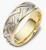 Designer 14 Karat Two-Tone Gold Carved Style Unique Wedding Band Ring
