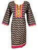 Women's Indian Ethnic Tunic Dress Black Cotton Straight Cut Kurta Caftan Xl