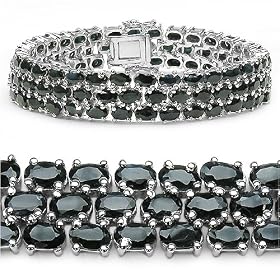 35.35 Carat Genuine Sapphire Oval 3-Line Silver Bracelet by JewelzDirect