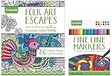 Crayola Aged up Adult Coloring Bundle: 12ct Fineline Markers and Book - 80 Unique Pages
