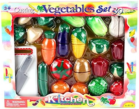 Pretend Cutting Vegetables '12 Toy Food Play Set w/ Dummy Knife, Cutting Board, Assorted Toy Vegetables