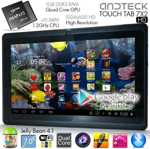 *CHRISTMAS SALE* 65% OFF! Andteck TouchTab 7 inch Dual Core Google Android 4.1 Tablet PC, Mali-400 GPU, HDMI, Bluetooth, HD 1024x600, 1GB/4GB (7X2HD Black)