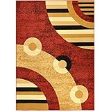 Dark Red Contemporary Circles Design Area Rug 5 X7