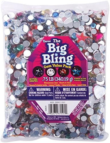 Craft Rhinestone Assortment & Gem-Tac Glue Set - The Big Bling Gem Value Pack - .75 LB Bulk Bag of Large Rhinestones, Hearts & Stars & Beacon Gem-Tac Embellishing Glue - Bundle of 2