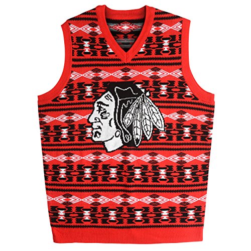 KLEW NHL Chicago Blackhawks Ugly Sweater Vest, X-Large, Black