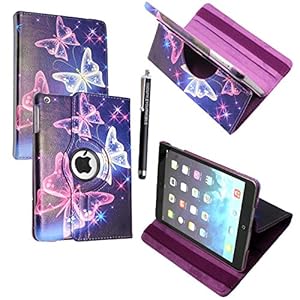 APPLE IPAD MINI 2 II TABLET ULTRA BUTTERFLY BLUE WITH BUILT IN MAGNET FOR SLEEP/WAKE STANDBY BOOK FOLIO PU LEATHER CASE COVER POUCH +STYLUS