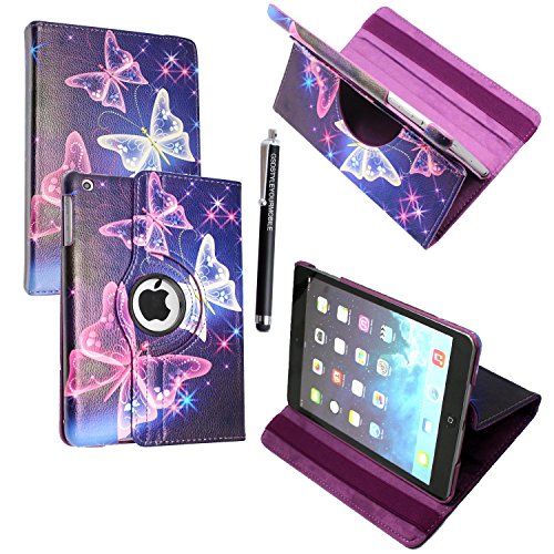 APPLE IPAD MINI 2 II TABLET ULTRA BUTTERFLY BLUE WITH BUILT IN MAGNET FOR SLEEP/WAKE STANDBY BOOK FOLIO PU LEATHER CASE COVER POUCH +STYLUS