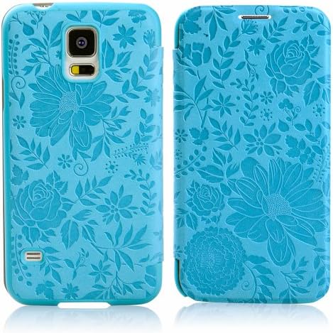 Devia Queen Series Leather Case for Samsung Galaxy S5 Flip Stand Cover with Colorful Flower Pattern-[Retail Packing]-Blue
