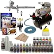COMPLETE G44 MASTER AIRBRUSH Kit With Airbrush Depot 1 Year Warranty Tank Compressor and 6 Foot Air Hose Set, Createx Paint, Instructional Book, Airbrush Holder, Cleaning Pot, Mixing Sticks & Cups, Quick Connector