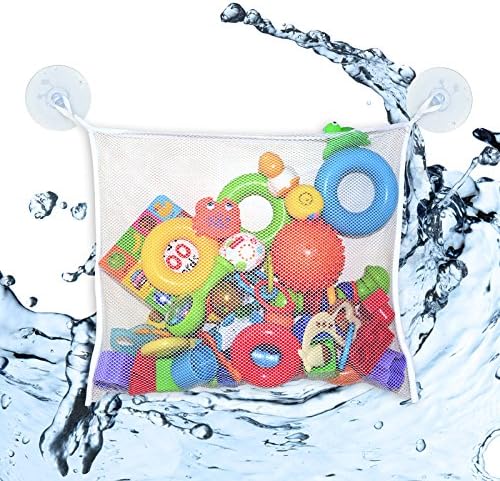 Mesh Bag Bath Toy Organizer by MintPear, Extra Large with Two Large Strong Suction Cups, Great for Delicate Laundry, Lingerie and Makeup Tools, Best for Shower, Swimming and Beach (2)