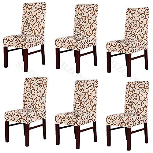 SHZONSSuper-Fit-Stretch-Removable-Washable-Solid-Dining-Chair-Slipcovers-Seat-Protector-CoversPack-of-6Champag
