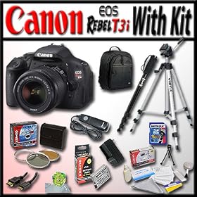 Canon EOS Rebel T3i 18 MP CMOS Digital SLR Full HD Camera with Advanced Starter Kit - Package includes: EF-S 18-55mm f/3.5-5.6 IS, Professional Travel Backpack, 16Gb SD Memory card, Extra LP-E8 Extended Life High Capacity Battery with Charger, Opteka Tripod and Monopod and Much More!