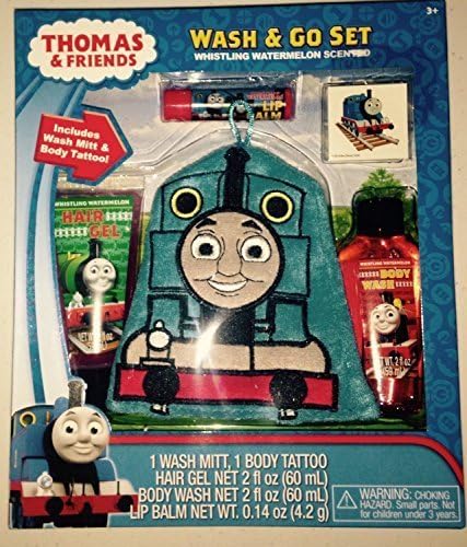 Thomas Train and Friends Wash &amp; Go Bath Set - Whistling Watermelon Scented - Wash Mitt, Hair Gel, Body Wash, Lip Balm and Tattoo! by Allcroft