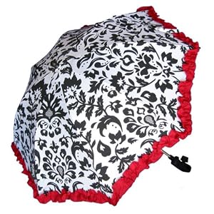 ShadyBaby Red Ruffle Damask Stroller Parasol, SPF 50+ Stroller Umbrella
