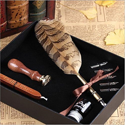 Antique Feather Copper Pen Set, ArtCastle Feather Pen and Ink Writing Quill Calligraphy Pen with Gift Box Package (Feather)