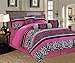 Grand Linen Modern Pink Black Leopard Zebra Micro Fur Curtain Set