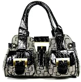 Womens Black Croc Grey Canvas Designer Shoulder Handbag