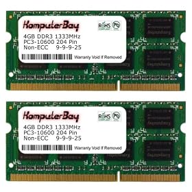 Komputerbay 8GB (2x 4GB) DDR3 SODIMM (204 pin) 1333Mhz PC3 10600 8 GB Laptop Memory