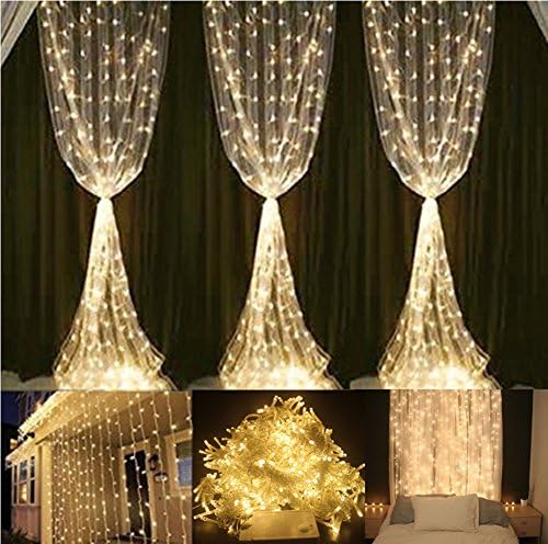Window Curtain Lights, YHCHOO 304LED 3M*3M/9.84ft*9.84ft Fairy Icicle String Lights Party Wedding Christmas Lights for Indoor/Outdoor Home Garden Decorations 110v (Warm White)