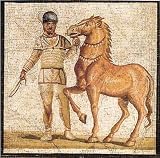 Charioteers of the Four Factions of Circ By Unknown. ART PRINT ON CANVAS with 3/4 inch deep bars. Size: 13 x 13 Inches