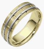 7mm Designer Link Style Two-Tone 14 Karat Gold Wedding Band Ring