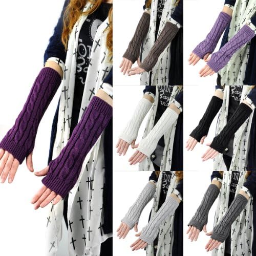 World Pride Cable Knit Cotton Slouch Arm Warmer Winter Fingerless Long Gloves