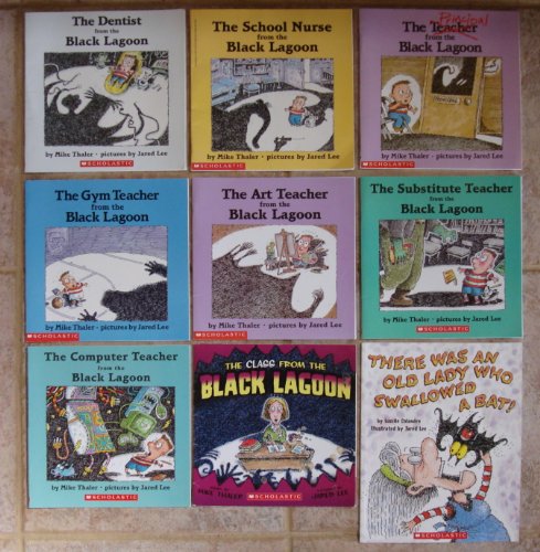 Black Lagoon Set of 9 Picture Books (The Class From the Black Lagoon ~ The School Nurse ~ The Principal ~ The Gym Teacher ~ The Computer Teacher ~ The Art Teacher ~ The Dentist ~ The Substitute Teacher ~ There Was An Old Lady Who Swallowed a Bat!)