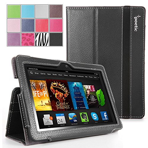 Kindle Fire HDX 7 Case - Poetic Kindle Fire HDX 7 Case [SlimBook Series] - [SlimFit] [Professional] PU Leather Slim Folio Case for Amazon Kindle Fire HDX 7 (2013) Black (3 Year Manufacturer Warranty From Poetic)