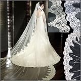 Loveshop Top-level Quality 3 Meter Long Single-layer Embroidery Lace Edge Bridal Wedding Veil(White)
