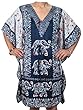 Boho Beach Kaftan Elephants Printed Blue Indi Dress Short Caftan Tunic Coverup