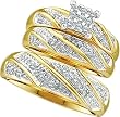 Stunning Yellow Gold 3 Pc. Genuine Diamond Wedding Set for Him and Her " Size 7 For Her and Size 10 For Him "