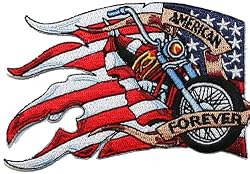 American Flag Biker Forever Embroidered Iron On Motorcycle Patch