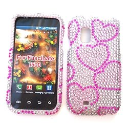 Samsung Fascinate i500 Galaxy S (Verizon) Snap-on Protector Hard Case Rhinestone Cover "Pink Love" Design