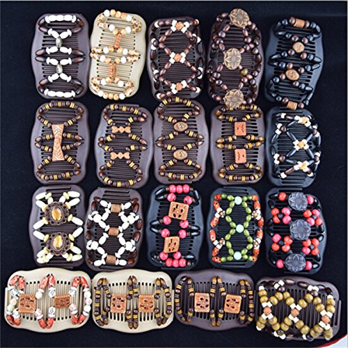 FUMUD Fashion Design Style Multi Butterfly Magic Wood Beading EZ Double Clips Hair Slide Combs Hair Accessories