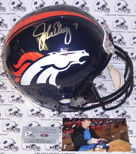 John Elway Autographed/Hand Signed Denver Broncos Full Size Deluxe Replica Football Helmet