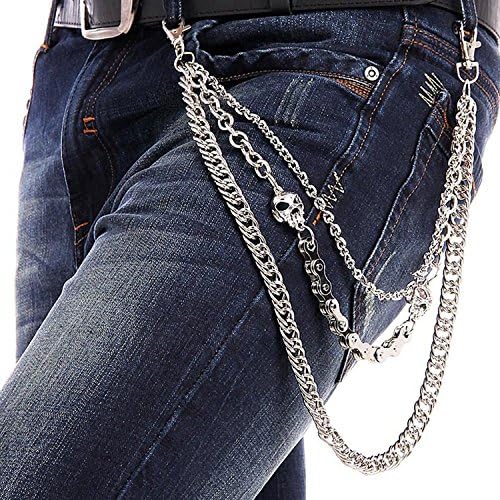 Stylish Punk Skull Trousers Wallet Key Chain Pant Motorcyle Gothic Rock Hip Hop Silvery Alloy Curb Chains