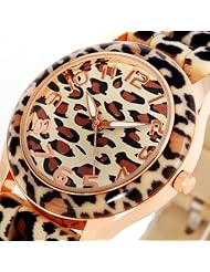 Stylish Beige Women Leopard Silicone Rose-Gold Vogue Sport Quartz Clock Watch