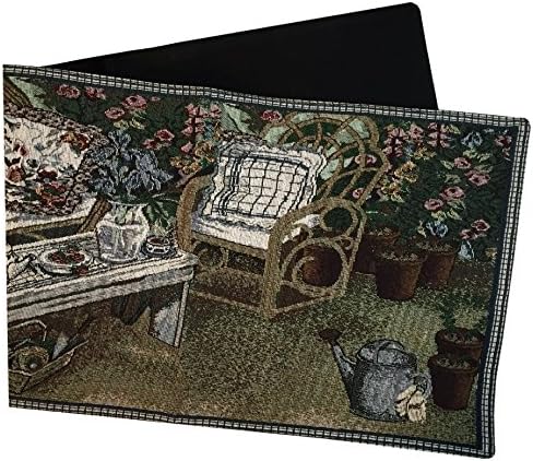 Home Sweet Home Garden Tea Party Flower Pot Tools Hat Reversible Tapestry Tablerunner 12.5x36" Multi