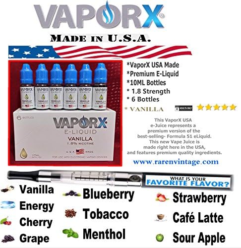 VaporX Premium E-Liquid USA Made "VANILLA" 1.8 Strength (6 Bottles 10ML Ea)