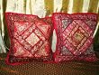 2 Radical Red Beaded Cushion Vintage Sari Pillow Covers 16x16 Inch
