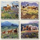 Wild Horses Assorted Tumbled Stone Coaster Set of 4, Highland Graphics