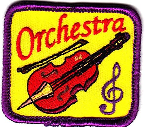 "ORCHESTRA" PATCH w/VIOLIN &amp; MUSIC NOTE- Iron On Applique/Rock N'Roll, Jazz