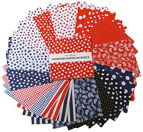 Windham AMERICAN BASICS PATRIOTIC Precut 5-inch Charm Pack Cotton Fabric Quilting Squares Assortment Baum CP5AB-82