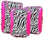 3 Piece Zebra Print Suitcase Set Luggage Hot Pink Trim