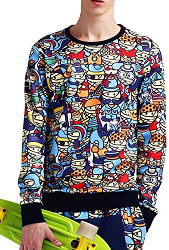 CityCloverBek Men's Harvest Cartoon Printed Crew Neck Long Sleeve Cotton Hoodie Colorful 2XL /US M chest:37.8"