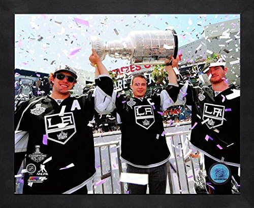 Jonathan Quick, Dustin Brown, & Anze Kopitar with Stanley Cup Trophy during LA Kings victory parade 11x14 Sports Frame Picture